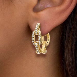Stax Chain Golden Round Cut White Sapphire Hoop Earrings For Women Wedding Jewelry  