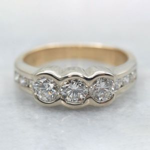 Bezel Golden Round Cut White Sapphire Engagement Ring For Women