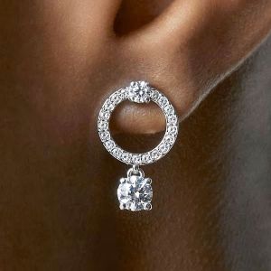 Round Cut White Sapphire Drop Earrings For Women 