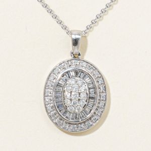 Double Halo Round Cut White Sapphire Oval Pendant Necklace For Women 