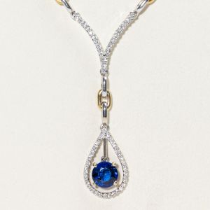Two Tone Pear Shaped Round Cut Blue Sapphire Pendant Necklace For Women
