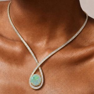 Golden Round Cut Opal Necklace For Women Wedding Necklace 