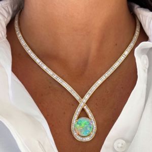 Golden Round Cut Opal Necklace For Women Wedding Necklace 