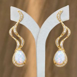 Bezel Golden Pear Cut Opal Drop Earrings For Women Wedding Jewelry