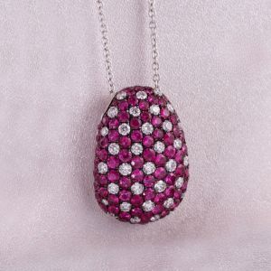 Two Tone Pave Setting Round Cut Ruby Sapphire Pendant Necklace For Women