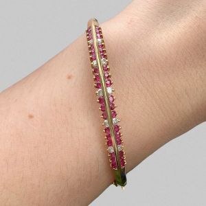Golden Round Cut Ruby Sapphire Bangle For Women Wedding Jewelry