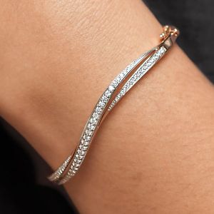 Rose Gold Round Cut White Sapphire Bangle For Women Wedding Jewelry
