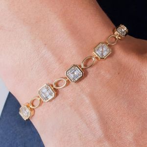 Golden Bezel Asscher Cut White Sapphire Tennis Bracelet For Women