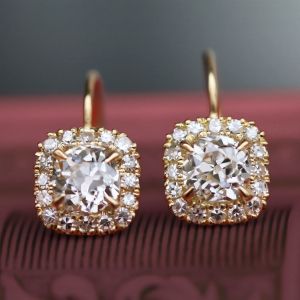 Golden Halo Cushion Cut White Sapphire Drop Earrings For Women