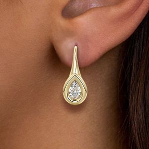 Golden Bezel Pear Cut White Sapphire Solitaire Drop Earrings For Women  