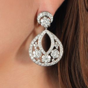 Flower Round Cut White Sapphire Drop Earrings For Women Wedding Jewelry
