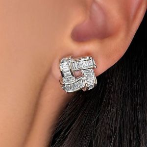 Emerald Cut White Sapphire Earrings Basket Weave Earrings Stud Earrings For Women Wedding Jewelry