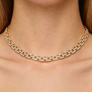 Golden Round Cut White Sapphire Necklace For Women Wedding Jewelry 