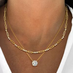 Gold Round Cut White Sapphire Necklace Sets Layering Necklace For Women Wedding Jewelry