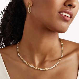 Gold Round Cut White Sapphire Necklace & Earrings Set For Women Wedding Jewelry