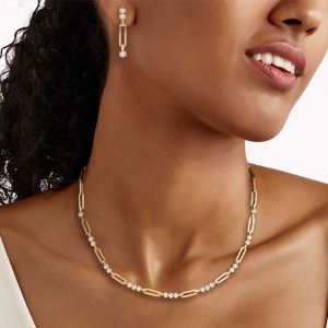 Gold Round Cut White Sapphire Necklace & Earrings Set For Women Wedding Jewelry