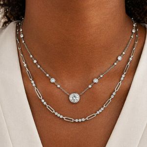 Round Cut White Sapphire Necklace Sets Layering Necklace For Women Wedding Jewelry