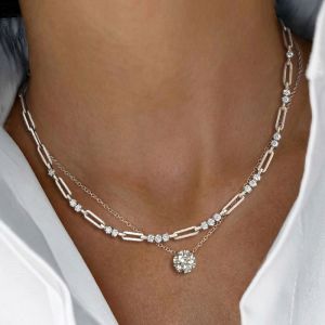 Round Cut White Sapphire Layering Necklace For Women Wedding Jewelry