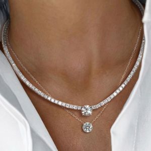 Classic Round Cut White Sapphire Necklace Sets Layering Necklace For Women Wedding Jewelry