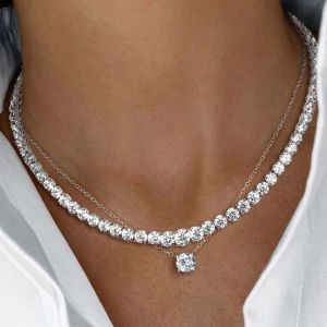 Classic Round Cut White Sapphire Necklace Sets Layering Necklace For Women Wedding Jewelry