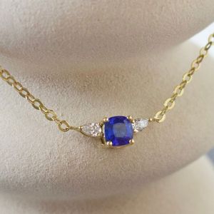 Golden Cushion Cut Blue Sapphire Pendant Necklace For Women