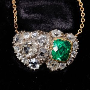 Two Tone Round & Cushion Cut White & Emerald Sapphire Double Heart Necklace Pendant Necklace For Women