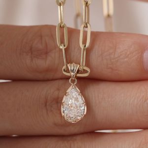 Solitaire Pear Cut White Sapphire Pendant Necklace For Women