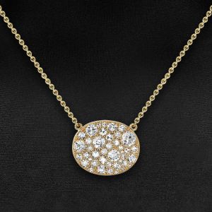 Golden Oval Shaped Round Cut White Sapphire Cobblestone Pendant Necklace For Women
