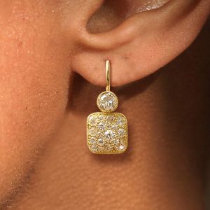 Golden Pave Setting Round Cut White Sapphire Drop Earrings For Women Wedding Jewelry