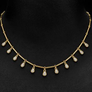 Golden Pear Cut White Sapphire Drop Necklace For Women Wedding Jewelry 