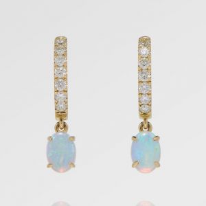 Golden Oval Cut Opal Drop Earrings For Women Wedding Jewelry