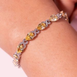 Elegant Pear Cut Yellow Sapphire Tennis Bracelet For Women Wedding Jewelry