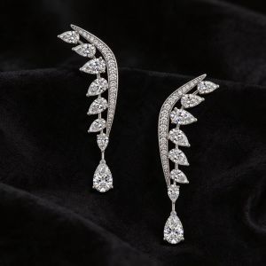 Wing Design Pear Cut White Sapphire Drop Earrings For Women 