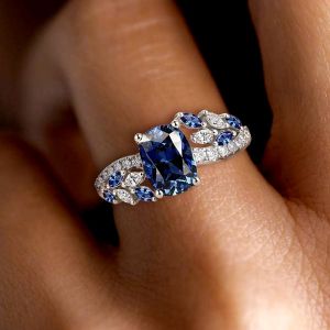 Cushion Cut Blue Sapphire Engagement Ring For Women