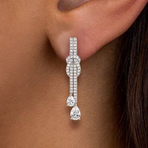Knot Design Pear Cut White Sapphire Drop Earrings For Women 