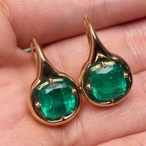 Golden Solitaire Cushion Cut Emerald Sapphire Drop Earrings For Women