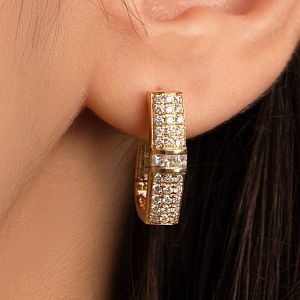 Golden Round Cut White Sapphire Hoop Earrings For Women Wedding Jewelry  