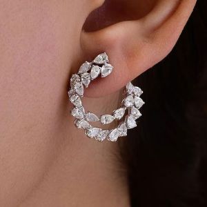Double Row Pear Cut White Sapphire Hoop Earrings For Women Wedding Jewelry 