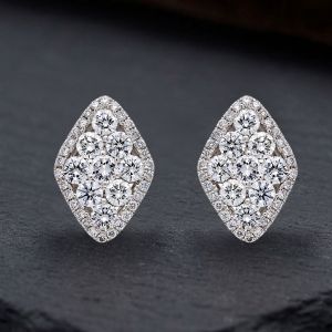 Rhombic Design Round Cut White Sapphire Stud Earrings For Women 