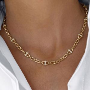 Golden Round Cut White Sapphire Paperclip Necklace For Women  