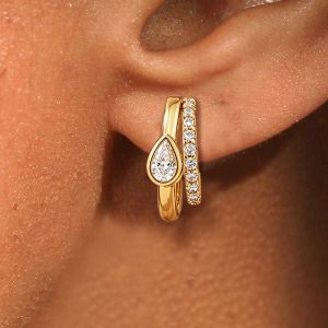 Golden Bezel Pear Cut White Sapphire Double Row Hoop Earrings For Women Wedding Jewelry