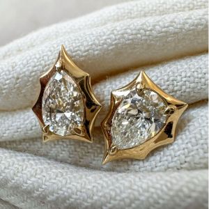 Golden Pear Cut White Sapphire Stud Earrings For Women 