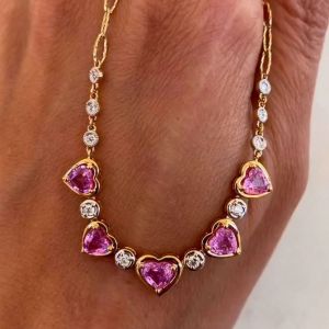 Two Tone Bezel Heart Cut Pink Sapphire Pendant Necklace For Women 