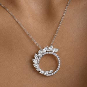 Marquise Cut White Sapphire Wreath Circle Pendant Necklace For Women