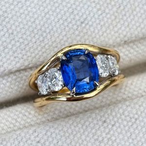 Two Tone Cushion Cut Blue Sapphire Engagement Ring For Women Wedding Jewelry 