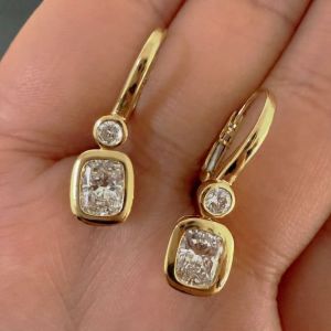 Bezel Golden Cushion Cut White Sapphire Drop Earrings For Women Wedding Jewelry