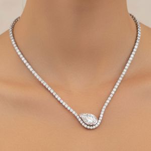 Half Bezel Pear Cut White Sapphire Tennis Necklace For Women