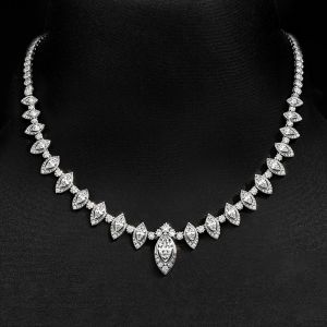 Halo Marquise Cut White Sapphire Tennis Necklace For Women