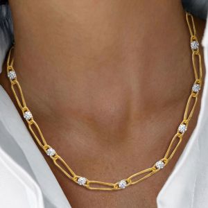 Golden Round Cut White Sapphire Infinity Chain Necklace For Women Wedding Jewelry 