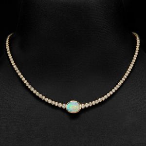 Golden Bezel Oval Cut Opal Tennis Necklace For Women 